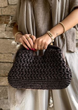 Tarida Raffia Clutch Crossbody Bag Chocolate